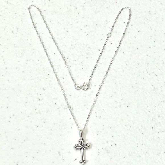 Sterling Silver Cross Necklace USA Made Pendant 925 28x12.5mm 18in Cable Chain - Picture 7 of 12